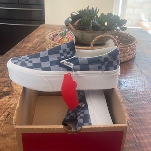 Vans classic Slip -on multi check blue size 8 women platform shoe